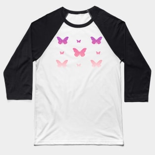 Pink Ombre Faux Glitter Butterflies Baseball T-Shirt